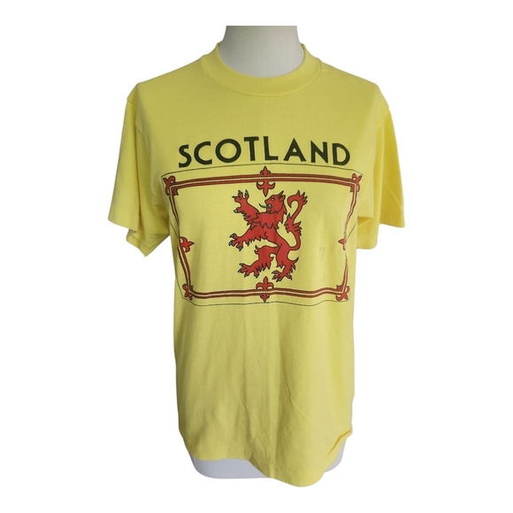 VTG 90s Scotland Lion Rampant Tee Single Stitch Screen Stars M Yellow - Picture 1 of 7